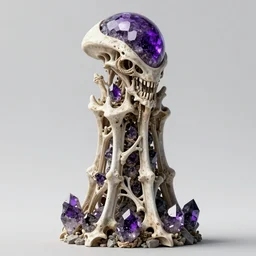 detailed painting giant alien tower carved out of complex bone with royal purple quartz rendered in cinema 4 d octane