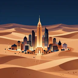desert dreamy city by night, vector art
