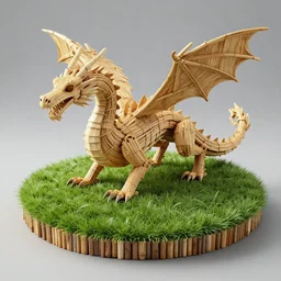 a dragon, made of bamboo, wood that is almost like bone, prehistoric grass platform, realist, photo
