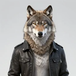 A handsome wolf wearing a leather jacket, digital furry art, 4k