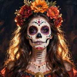 Illustration of a sugar skull day of the dead girl, art by john philip falter