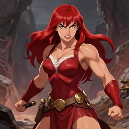 Madelaine Petsch as Red Sonja, muscles, violence, heroic, fantasy, trending on deviantart