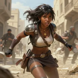 An epic fantasy comic book style portrait painting of a young Ororo Munroe escaping capture on the streets of Cairo, Unreal 5, DAZ, hyperrealistic, RPG portrait, dynamic lighting