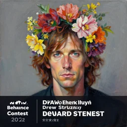 a painting of howard stern with flowers in his hair, a character portrait by drew struzan, behance contest winner, american scene painting, oil on canvas, matte drawing, studio portrait