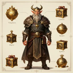 a fantasy goblin king of treasure design sheet, trending on artstation