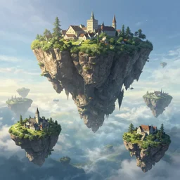 floating islands in the sky, fantasy, greg rutkowski