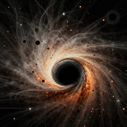 pixel tracing style of particles in a event horizon of black hole, color film grain, ultra realistic