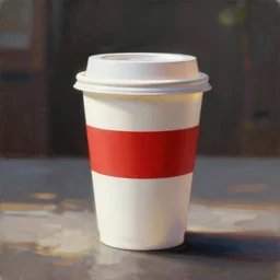 white paper cup with red strip as a character!!!, hyperrealistic, highly detailed, cinematic, volumetric sunlight, beautiful, cgssociety, artstation, 8 k, oil painting by greg rutkowski, by artgerm, by wlop