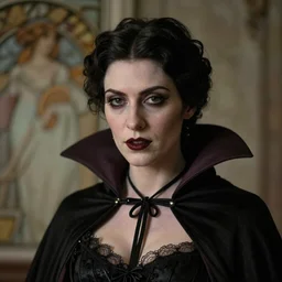 portrait of a lady vampire, 35mm, victorian, depth of field, ominous, sharp, highly detailed, photorealistic, realistic, unreal 5, high definition, 8k, deviantart, donato giancola, irwin penn, Alphonse Mucha