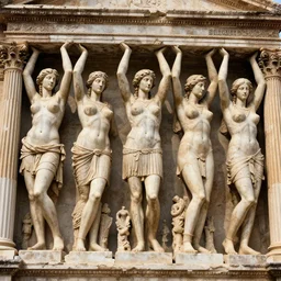 5 0 giant women body sculptures climbing a rare building at the kingdom of julius caesar, roman historic works, hyper - detailed, artstation trending, world renowned artists, historic artworks society, antique renewel, good contrast,, cgsociety, by greg rutkowski, by gustave dore, deviantart, 5 0 mm lens,
