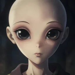 A potrait of an alien with big and cute eyes, fine-face, realistic shaded perfect face, fine details. Night setting. Very anime style. Realistic shaded lighting poster by Ilya Kuvshinov katsuhiro, magali villeneuve, artgerm, Jeremy Lipkin and Michael Garmash, Rob Rey and Kentarõ Miura style, trending on art station