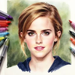 colorful gel pen portrait of emma watson