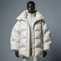 well lit fashion shoot portrait of extremely beautiful female black marble statue wearing huge over size puffer jacket by dingyun zhang, yeezy, balenciaga, vetements, a cold wall, sharp focus, clear, detailed,, cinematic, detailed, off white, glamourous, symmetrical, vogue, editorial, fashion, magazine shoot, glossy