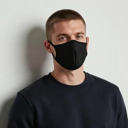professional digital art of a young adult man with short hair wearing a black face mask and a dark sweatshirt leaning against a wall, high quality, HD, 8K, highly detailed, award-winning