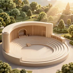 diorama of an elaborate outdoor theater complex, cinematic concept art, godrays, golden hour, natural sunlight, 4 k, clear details