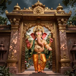 The gate to the eternal kingdom of Ganesha, fantasy, digital art, HD, detailed.