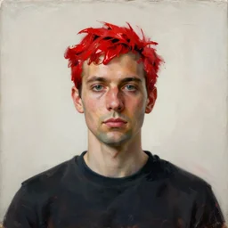 a painting of a man with a head full of red paint, a surrealist painting by zdzislaw beksinski, cgsociety, pop surrealism, surrealist, dystopian art, cosmic horror