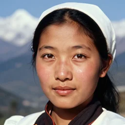 vintage_closeup portrait_photo_of_a_stunningly beautiful_nepalese_maiden with amazing shiny eyes in the himalayan mountains by Annie Leibovitz