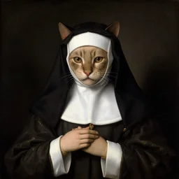 Renaissance portrait painting of a cat nun