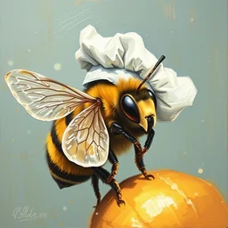 bee wearing chef hat oil painting art