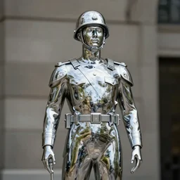 soldier, statue, chrome, reflect photograph