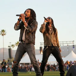 bob marley performing at coachella with freddie murphy from queen, photo, concert