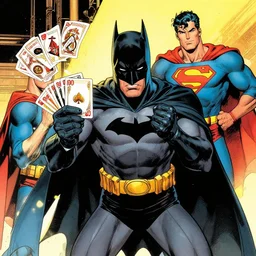 batman playing cards with superman, by ty templeton, comic book art
