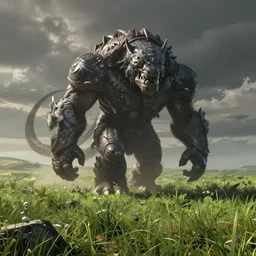 behemoth shadow of the colossus wandering a grassy landscape 4 k digital art