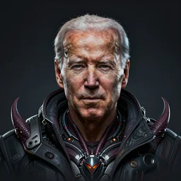 centered detailed portrait of joe biden and demon hybrid, sci - fi, futuristic, details, intricate, octane render, smooth, illustration, dark background, hyperrealistic, by dmitry prozorov, loish, and wlop