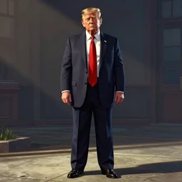 Donald J Trump in GTA V, cover art by Stephen Bliss, artstation, no text