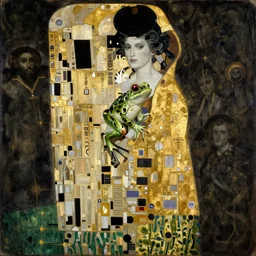 highly detailed oil painting | very intricate | cinematic lighting | black, white and gold color scheme, dark background | a woman with a frog | by roberto ferri, by gustav moreau, by singer sargent and gustav klimt, american romanticism, occult art | by austin osman spare, artstation, cgsociety, official art, octane