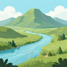 mountaintop river flat illustration fantasy art trending on artstation