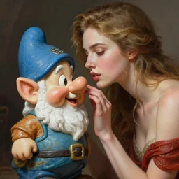 beautiful white woman seducing a tunisian gnome, fantasy, high detail, elegant, digital painting, cinematic lighting, vibrant, intricate, textured skin, highly detailed, artstation, sharp, focus, HDR, unreal engine 5, breathtaking, illustration, Anna Dittmann, Ilya Kuvshinov, Nikolay Makovsky