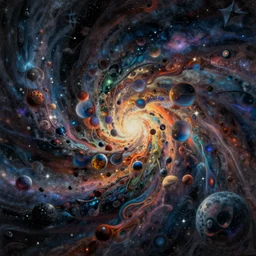 an amorphous being composed of nothing but an imperceptible endless void of time and space, dark matter incarnate, rich colors, fantasy illustration