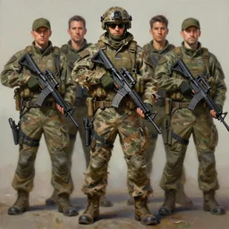 a realistic hyperdetailed multi - colored digital oil full body portrait painting of an american sniper in ghillie suit in the style of guy denning, ruan jia, and craig mullins. trending on artstation and deviantart. cgsociety digital art