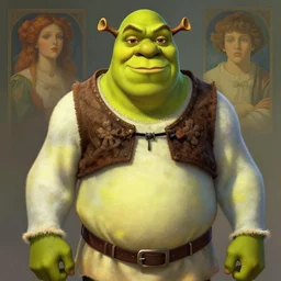 handsome shrek wearing djellaba, highly detailed, digital painting, artstation, concept art, sharp focus, illustration, art by greg rutkowski and alphonse mucha