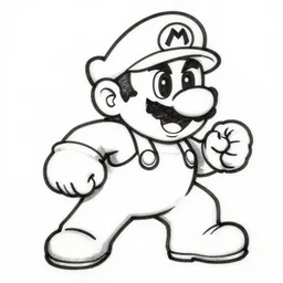 paper mario, hand drawn, clear, sharp lines, black and white