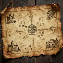 marauders map, rooms with names with foot prints, mischief managed, hogwarts from harry potter, ink cartography on realistic ripped leather, octane render, 8 k