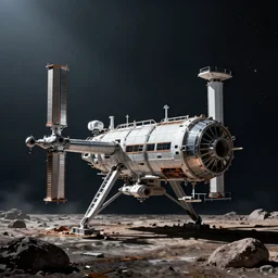 matte painting of an outside view of abandoned space station in the deep space