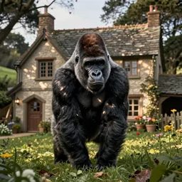 a gorilla outside of Bilbo Baggins house in The Shire
