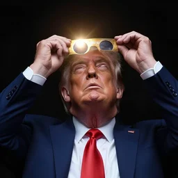 donald trump with sunglasses staring at an eclipse, by jon mcnaughton