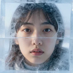 see through clear sheet of ice sheet of ice in front of face face face behind ice face behind ice open eyes