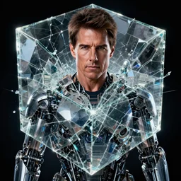 front shot of a tom cruise character ominous intricate fractal hyper cubes platinum cracked glass dark future metallic holography crystal shard lit edges poly extraordinary detailed robotic concept artstation sharp focus ray tracing cinematic masterpiece fine portrait