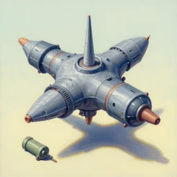isometric spaceship model in gouache detailed paintings rotated left rotated right props stylised
