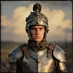 golden hour, 1 9 1 2 wwi, realistic armour made of! eyes, thick clouds behind, 3 5 mm, colorized tintype photo, dystopian environment, intricate, highly detailed, centered headdress, digital painting, artstation, concept, smooth, sharp focus, illustration, artgerm