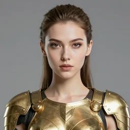 portrait of a beautiful cyberpunk roman woman wearing a gold armor, beautiful symmetrical face, fantasy, regal, by stanley artgerm lau, greg rutkowski, thomas kindkade, alphonse mucha, loish, norman rockwell.