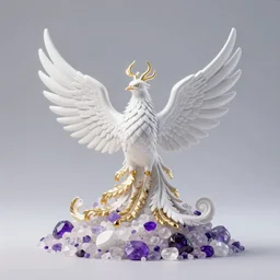 white phoenix subtle purple gold white phoenix salt crystals sharp detail 3d render simple background graphic ultra simplified deco design fai khadra gaika style