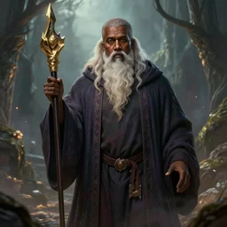 Kanye West in a Fantasy world as an old mage, wizard, cover art, ultra wide lens shot , beautiful, DnD character art portrait, realistic, hyperdetailed, DeviantArt Artstation, cinematic lighting