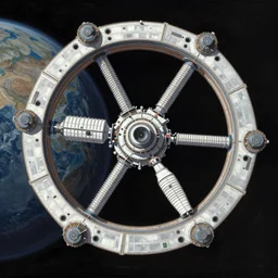 hexagonal ring, futuristic planetary space station, seen from above, painted by andreas rocha and greg rutkowski