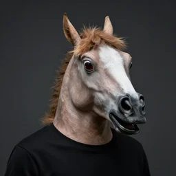 man wearing horse head mask